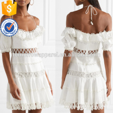 Weiße Leinen und Baumwolle häkeln Kurzarm Mini Sommerkleid Herstellung Großhandel Mode Frauen Bekleidung (TA0248D)